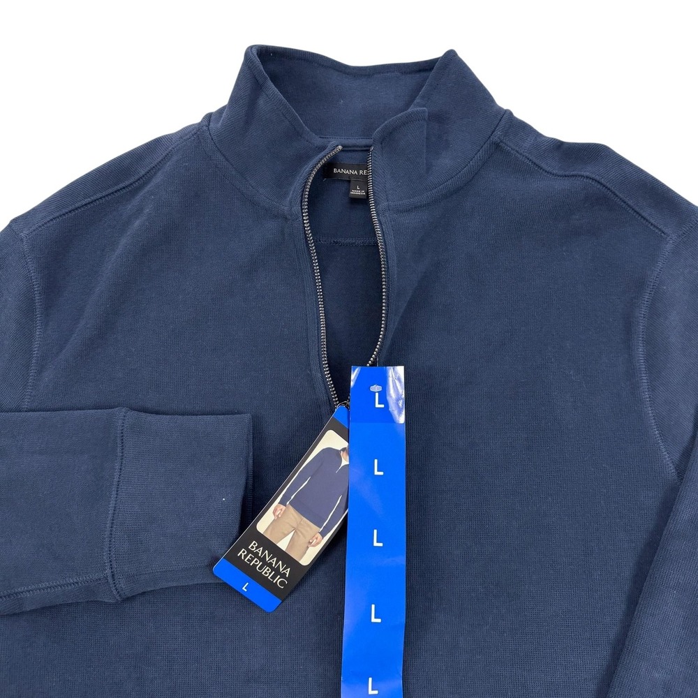 Banana Republic Sweater Mens Large Blue Waffle Knit 1/4 Zip Mock Neck 1906777
